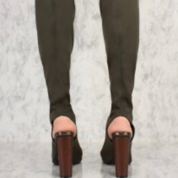 Olive Green Over the Knee Sock Boots NEW - Picture 3 of 4